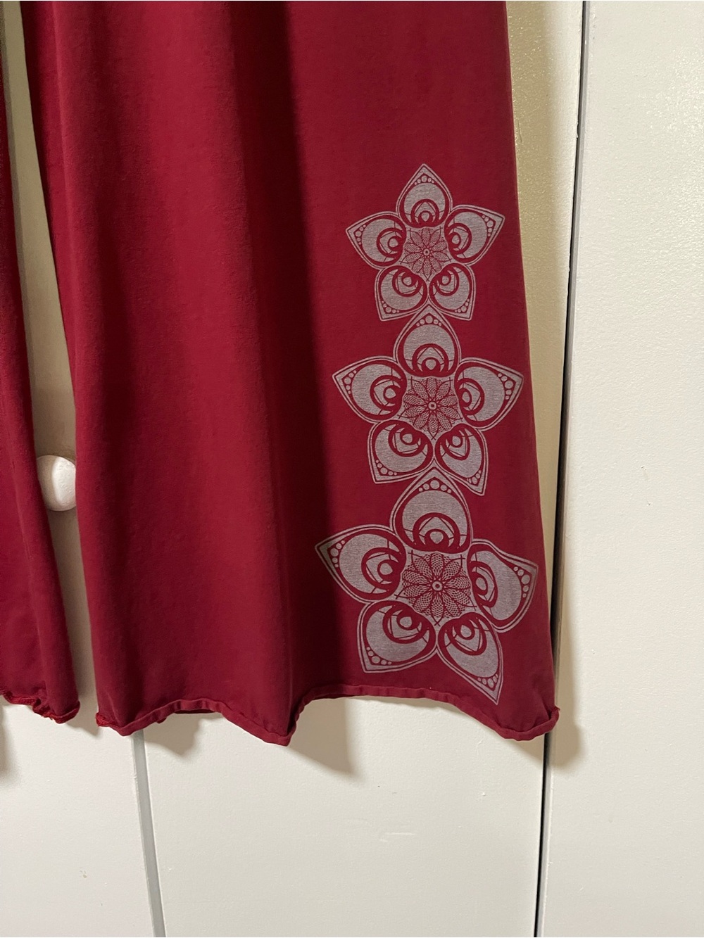 Soul Flower Wide Leg Pants in Deep Burgundy with Gray Floral Print - Picture 2 of 7